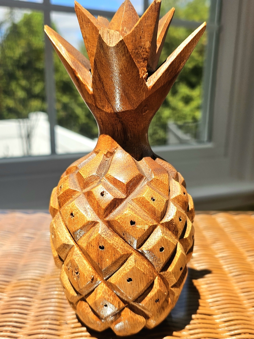 Source Unknown Carved Wooden Pineapple in Warm Brown